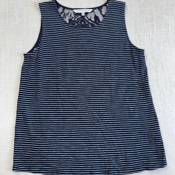 Cupcakes and Cashmere Tops - Cupcakes and Cashmere Navy White Striped Lace Back Tank Top Womens Size Medium